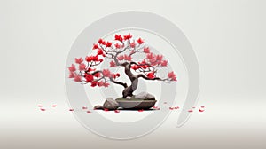 Red Leaf Bonsai Tree: Meticulous Photorealistic Still Life Illustration