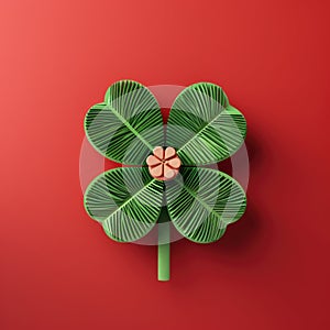 Red leaf, which is shaped like four-leaf clover. It sits on top of red background, creating an interesting contrast