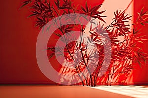 A red leafy plant in a red room. Generative ai