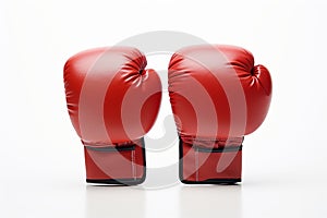 Red leather boxing gloves isolated on white background. Concept of boxing equipment, combat sports gear, training