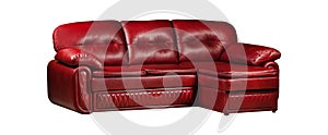 Red leather comfortable sofa isolated