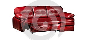 Red leather comfortable sofa isolated