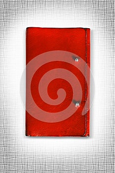 red leather cover of diary isolate is on white background