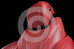 Red leather interior of the luxury modern car. Perforated red leather comfortable seats with stitching on black backgroun