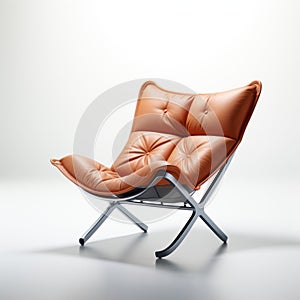 Minimalist Orange Lounge Chair With Tan Leather On White Background