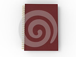 Red leather notebook - spiral binding - top down view