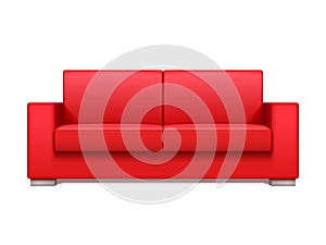 Red leather realistic sofa for modern living room interior vector illustration