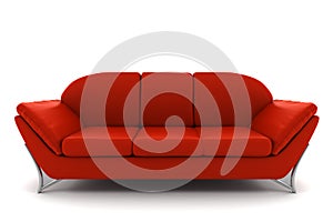 Red leather sofa isolated on white background