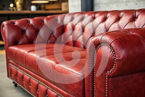 Red Leather Sofa Texture Background - generated by ai