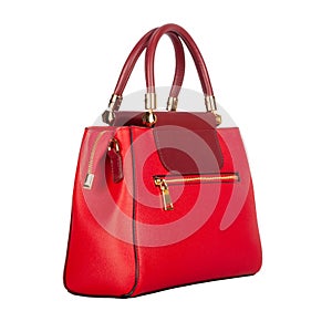 Red leather women bag with burgundy flap top