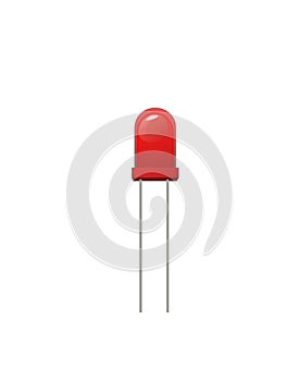 Red LED. Light diode. Element for radio circuit. Object isolated on white background. Electronics detail. Vector