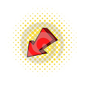 Red left down arrow icon, comics style