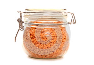 Red lentals in a jar