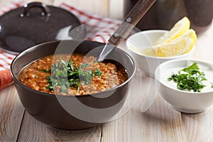 Red lentil soup and Greek yogurt
