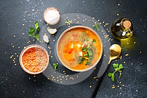 Red lentil soup, traditional middle eastern food.