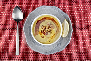 Red lentil soup. Traditional Turkish cuisine dishes