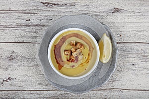 Red lentil soup. Traditional Turkish cuisine dishes