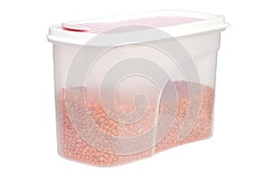 Red lentils in a plastic container