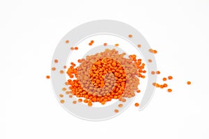 Red lentils pulse on white background, isolated