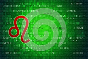 Red Leo Zodiac Sign on green digital background. Copy Space