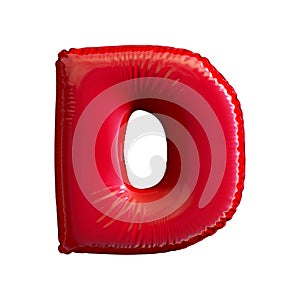 Red letter D made of inflatable balloon isolated on white background