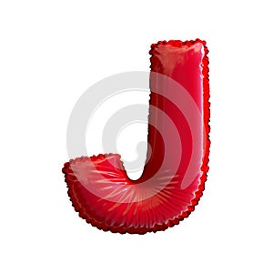 Red letter J made of inflatable balloon isolated on white background