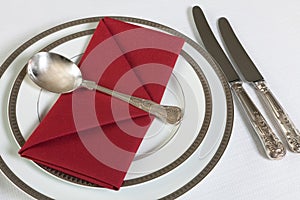 Red letter napkins on fancy table