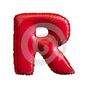 Red letter R made of inflatable balloon isolated on white background