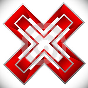 Red X letter, X shape. Red cross icon for negative, decline, err