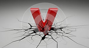 Red Letter V Breaking Through Cracked Ground 3D Render