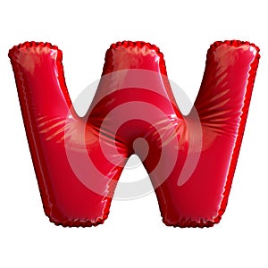 Red letter W made of inflatable balloon isolated on white background