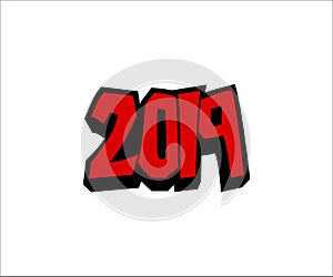 red Lettering 2019 and 3d effect - Vector