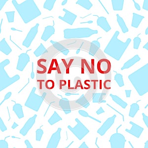 red lettering on blue background about Plastic problem Reuse reduce recycle.