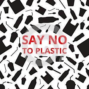 red lettering about Plastic problem Reuse reduce recycle. Say no to plastic