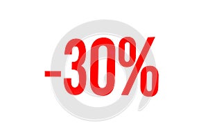 Red lettering on white background minus thirty percent discount, black friday shopping and sales concept