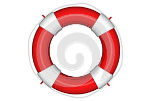 Red life buoy with rope isolated