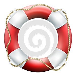 Red life buoy with rope. Isolated on white background. Rescue circle for quick help. EPS 10