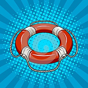 Red life buoy on the water pop art vector