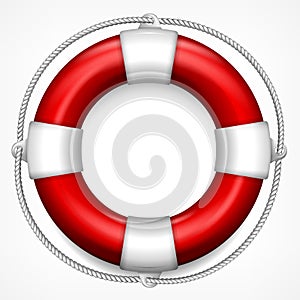 Red life buoy on white