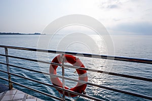 Red Lifebuoy on ferry boat