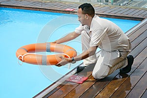 Red lifebuoy pool ring float