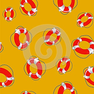 Red Lifebuoy Random Seamless Pattern