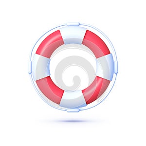 Red lifebuoy on white background. Realistic red and white lifebuoy whith a rope. Life guard sea icon. Safety preserver