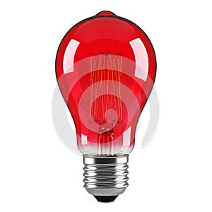 Red light bulb isolated on clean and solid white background