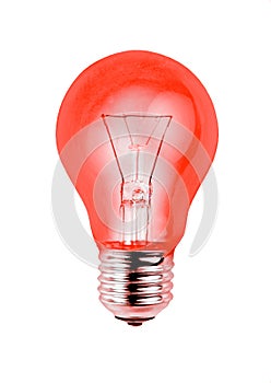 Red light bulb isolated on white background