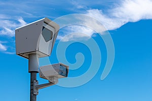 Red light camera. Close up. Traffic enforcement camera