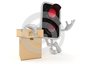 Red light character with stack of boxes