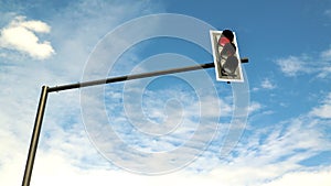 Red light concept.Traffic light with the countdown against with a beautiful blue sky in background. View of a traffic lights. Sele