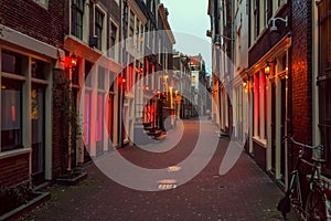 Red light district in Amsterdam, the Netherlands, night view.