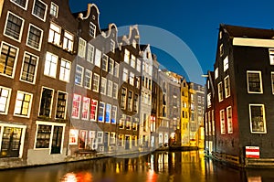 Red light district at night. Amsterdam, the Netherlands.
